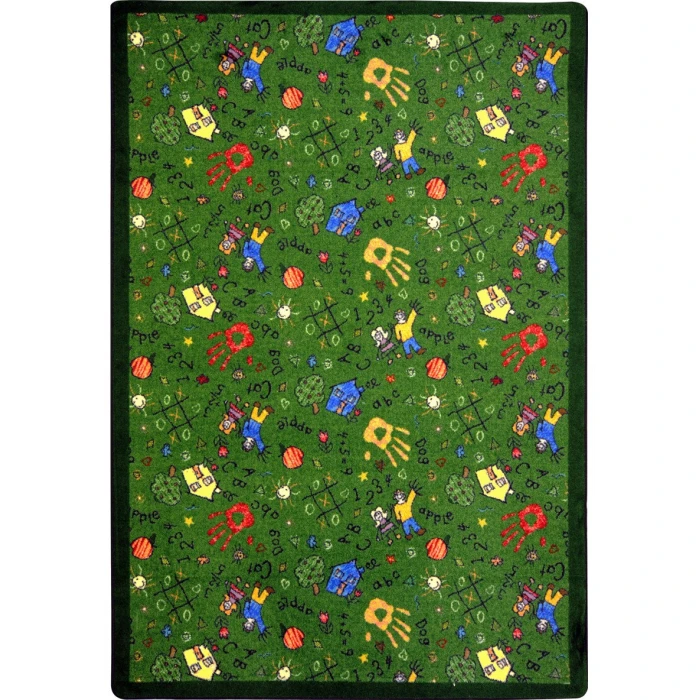 Joy Carpets Playful Patterns Green Scribbles 5ft.4in. x 7ft.8in. Rect. Rug