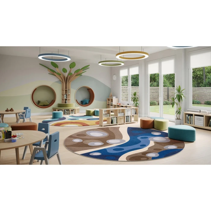 Joy Carpets Kid Essentials Multi Serenity Brook 5ft. 4in. Round Rug