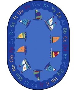 Joy Carpets Kid Essentials Multi Smooth Sailing 7ft.8in. x 10ft.9in. Oval Rug