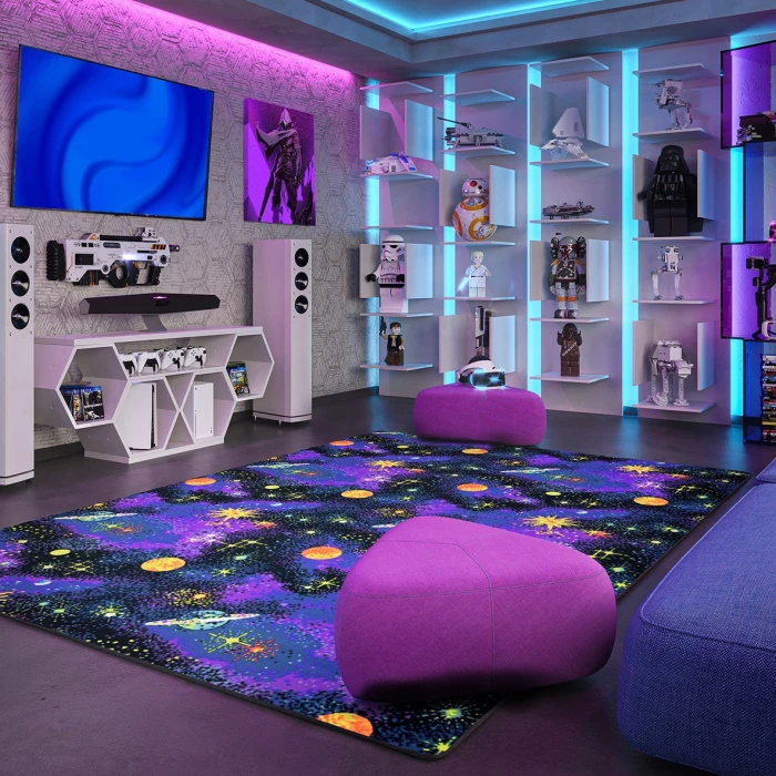 Joy Carpets Neon Lights Fluorescent Space Explorer 6ft. x 9ft. Rect. Rug