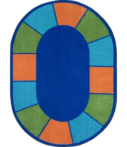 Joy Carpets Kid Essentials Multi Squares to Spare 5ft.4in. x 7ft.8in. Oval Rug
