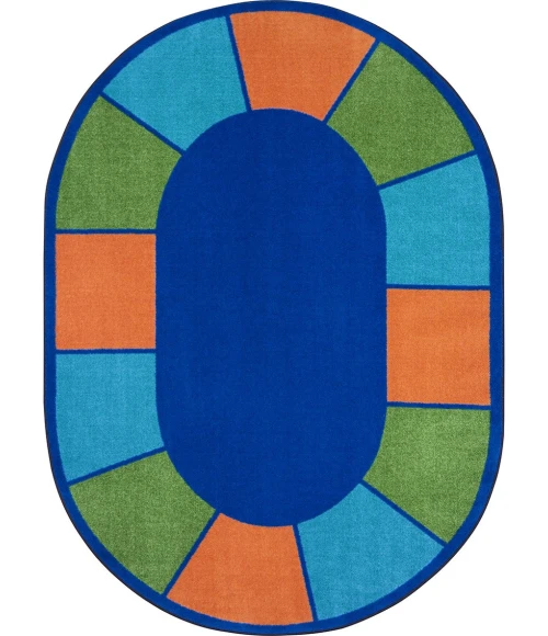 Joy Carpets Kid Essentials Multi Squares to Spare 5ft.4in. x 7ft.8in. Oval Rug