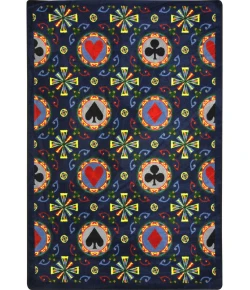 Joy Carpets Games People Play Navy Stacked Deck 5ft.4in. x 7ft.8in. Rect. Rug