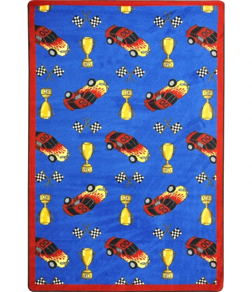 Joy Carpets Playful Patterns Blue Start Your Engines 7ft.8in. x 10ft.9in. Rect. Rug