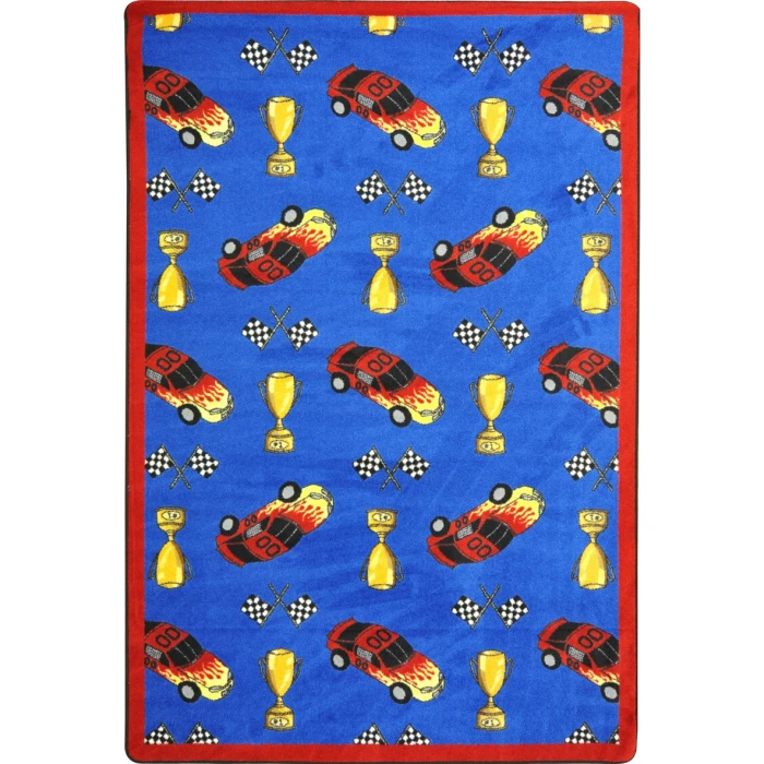 Joy Carpets Playful Patterns Blue Start Your Engines 3ft.10in. x 5ft.4in. Rect. Rug