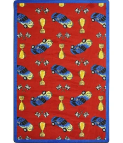 Joy Carpets Playful Patterns Red Start Your Engines 7ft.8in. x 10ft.9in. Rect. Rug