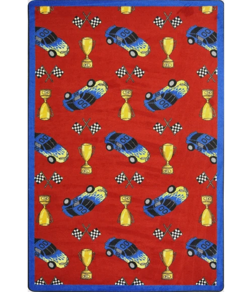 Joy Carpets Playful Patterns Red Start Your Engines 7ft.8in. x 10ft.9in. Rect. Rug