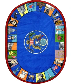 Joy Carpets Kid Essentials Multi Symbols of America 7ft.8in. x 10ft.9in. Oval Rug