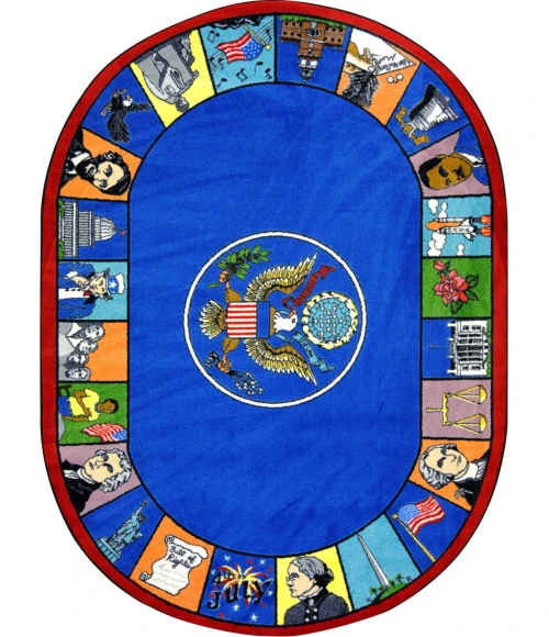 Joy Carpets Kid Essentials Multi Symbols of America 5ft.4in. x 7ft.8in. Oval Rug