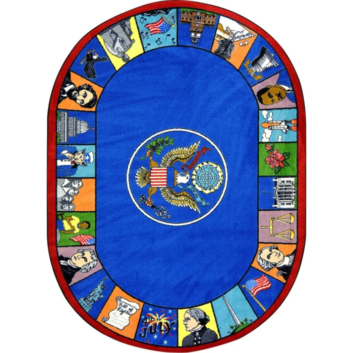 Joy Carpets Kid Essentials Multi Symbols of America 7ft.8in. x 10ft.9in. Oval Rug