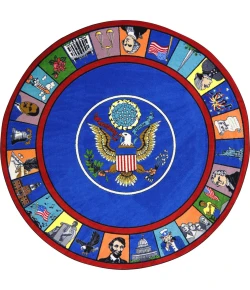 Joy Carpets Kid Essentials Multi Symbols of America 7ft.7in. Round Rug