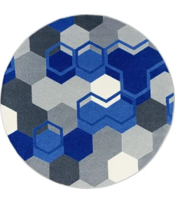 Joy Carpets Kid Essentials Blue Team Up 7ft. 7in. Round Rug