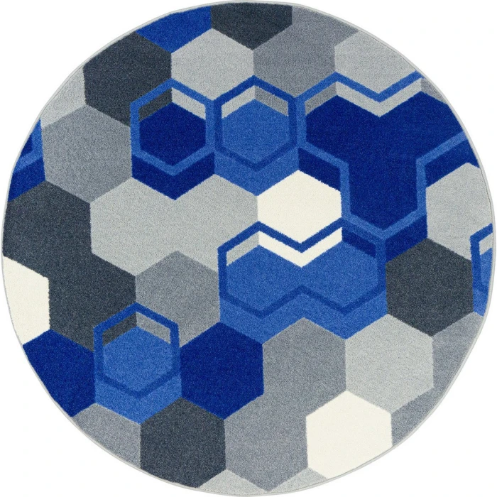 Joy Carpets Kid Essentials Blue Team Up 7ft. 7in. Round Rug