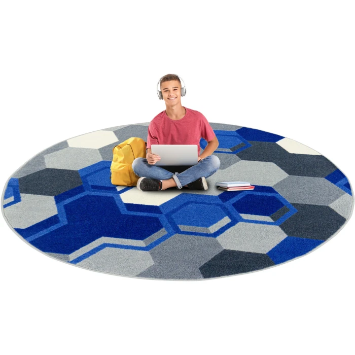 Joy Carpets Kid Essentials Blue Team Up 7ft. 7in. Round Rug