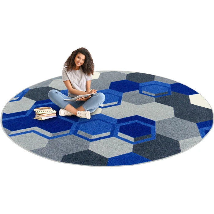 Joy Carpets Kid Essentials Blue Team Up 7ft. 7in. Round Rug