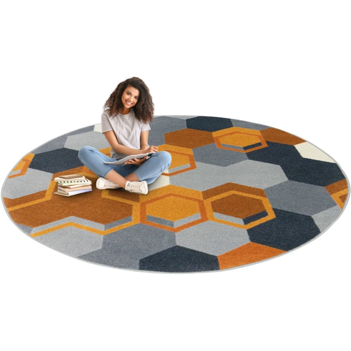 Joy Carpets Kid Essentials Orange Team Up 7ft. 7in. Round Rug