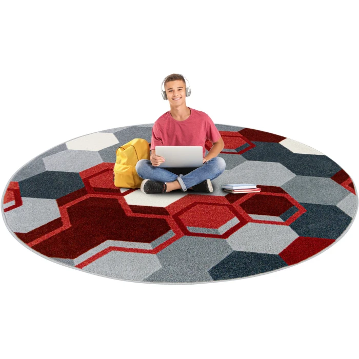 Joy Carpets Kid Essentials Red Team Up 7ft. 7in. Round Rug