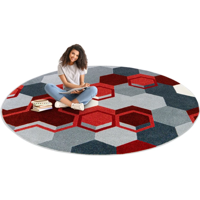 Joy Carpets Kid Essentials Red Team Up 7ft. 7in. Round Rug
