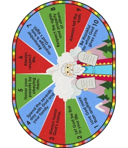 Joy Carpets Kid Essentials Multi Ten Commandments 7ft.8in. x 10ft.9in. Oval Rug