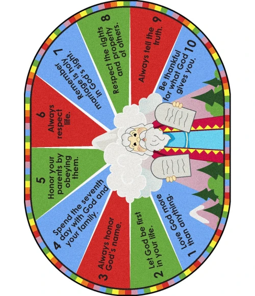 Joy Carpets Kid Essentials Multi Ten Commandments 7ft.8in. x 10ft.9in. Oval Rug
