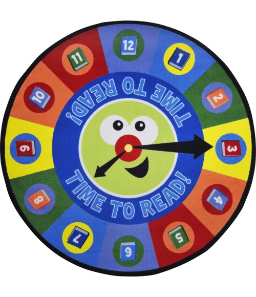 Joy Carpets Kid Essentials Multi Time to Read 5ft.4in. Round Rug