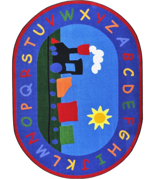 Joy Carpets Kid Essentials Multi Tiny Train 5ft.4in. x 7ft.8in. Oval Rug