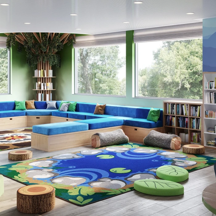 Joy Carpets Kid Essentials Multi Tranquil Pond 5ft.4in. x 7ft.8in. Rect. Rug