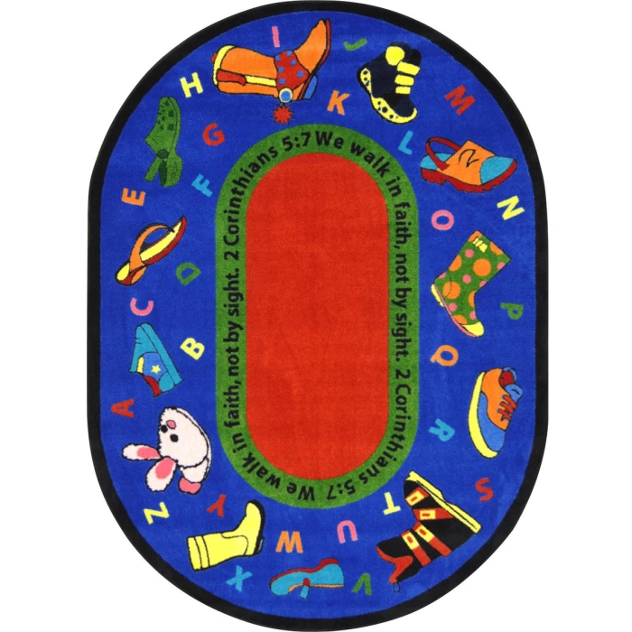 Joy Carpets Kid Essentials Multi Walk In Faith 3ft.10in. x 5ft.4in. Oval Rug