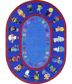 Joy Carpets Kid Essentials Multi We Work Together 5ft.4in. x 7ft.8in. Oval Rug