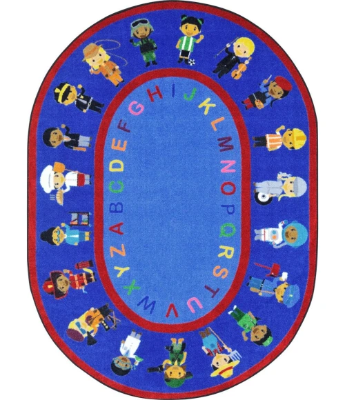 Joy Carpets Kid Essentials Multi We Work Together 5ft.4in. x 7ft.8in. Oval Rug