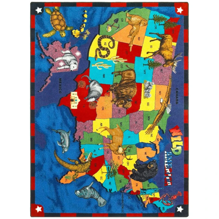Joy Carpets Kid Essentials Multi Wild America 7ft.8in. x 10ft.9in. Rect. Rug