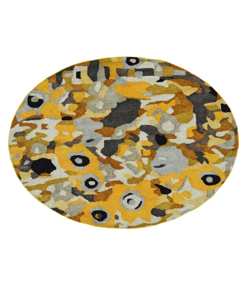Kaleen Flora Fantasies Gold HFL01-05-5959 RD 5 ft. 9 in. X 5 ft. 9 in. Round Rug
