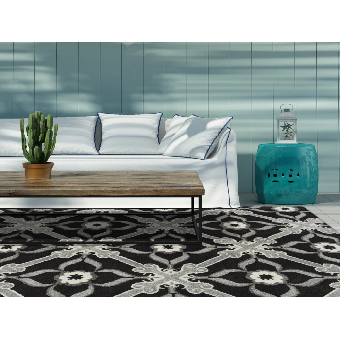 Kaleen Peranakan Tile Black HPT01-02-58 5 ft. X 8 ft. Rectangle Rug