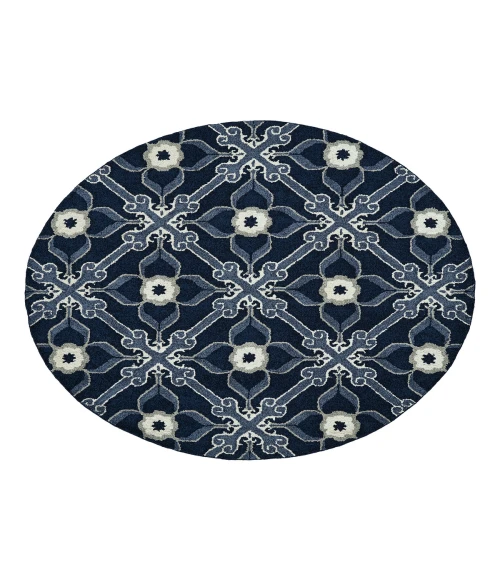 Kaleen Peranakan Tile Denim HPT01-10-5959 RD 5 ft. 9 in. X 5 ft. 9 in. Round Rug