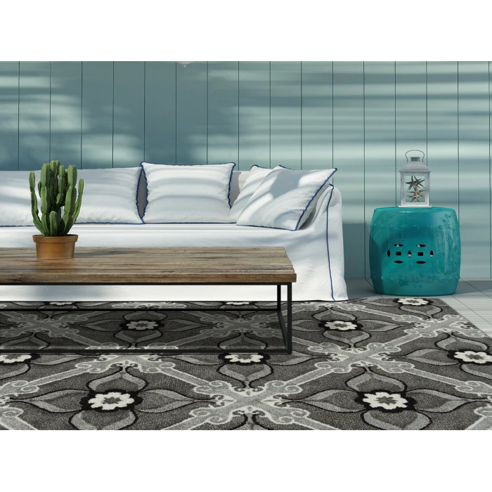 Kaleen Peranakan Tile Grey HPT01-75-58 5 ft. X 8 ft. Rectangle Rug