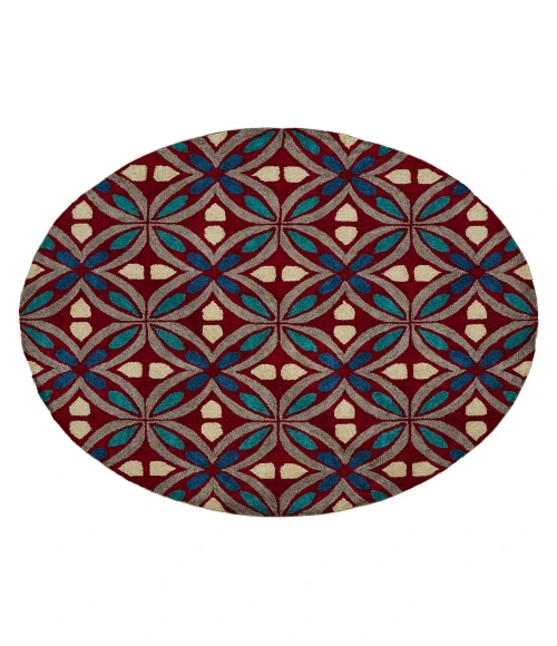 Kaleen Peranakan Tile Red HPT02-25-5959 RD 5 ft. 9 in. X 5 ft. 9 in. Round Rug