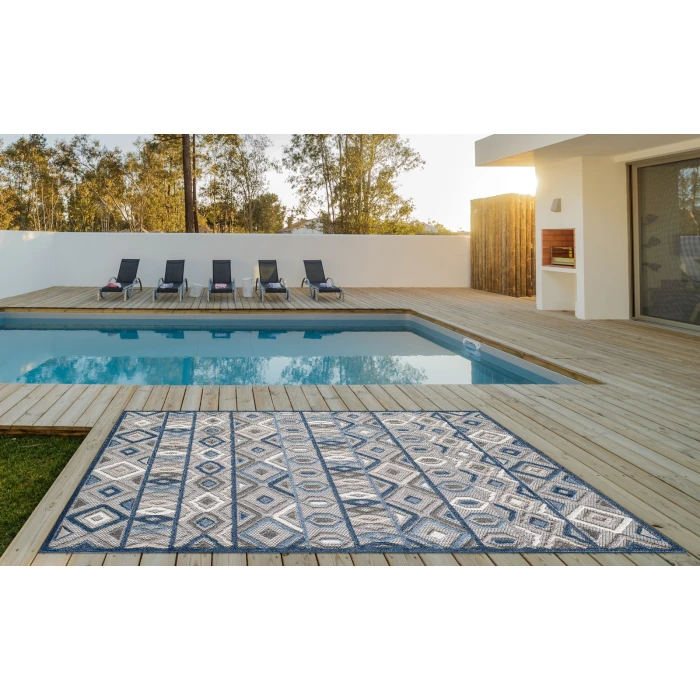Kas Calla 6921 Grey/Blue Aztec Area Rug 7'10" x 9'10"