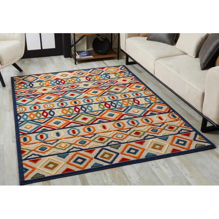 Kas Calla 6928 Ivory/Multi Aztec Area Rug 5'3" x 7'