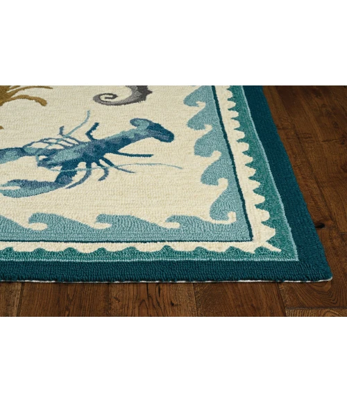 Kas Harbor 4204 Ivory/Teal Beach Life Area Rug 7'6" Round