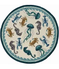 Kas Harbor 4204 Ivory/Teal Beach Life Area Rug 7'6" Round
