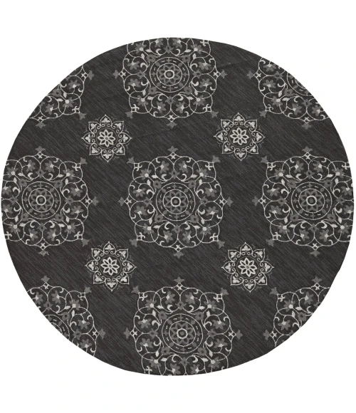 Kas Harbor 4207 Charcoal Courtyard Area Rug 7'6" Round