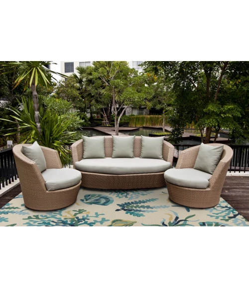 Kas Harbor 4244 Ivory/Blue Oceana Area Rug 7'6" Round