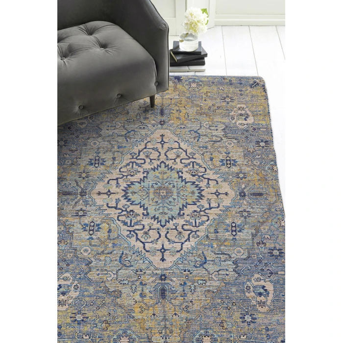 Kas Morris 2232 Blue/Yellow Gramercy Area Rug 8' 6" x 11"6"