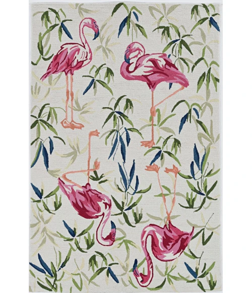 Kas Sonesta 2007 Ivory/Pink Flamingo Area Rug 7'6" x 9'6"