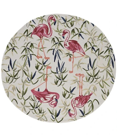 Kas Sonesta 2007 Ivory/Pink Flamingo Area Rug 7'6" x 9'6"