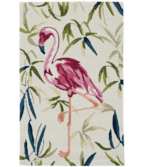 Kas Sonesta 2007 Ivory/Pink Flamingo Area Rug 7'6" x 9'6"