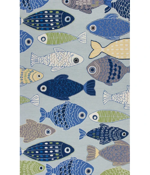 Kas Sonesta 2010 Lt Blue Sea Of Fish Area Rug 7'6" Round