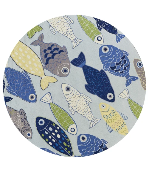 Kas Sonesta 2010 Lt Blue Sea Of Fish Area Rug 7'6" Round
