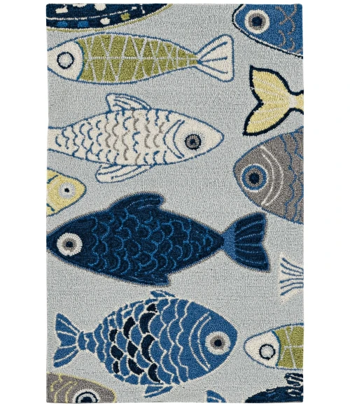 Kas Sonesta 2010 Lt Blue Sea Of Fish Area Rug 7'6" Round