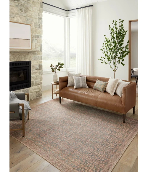 Angela Rose x Loloi Aubrey Blue / Terracotta AUB-04 5 ft. X 5 ft. Round Rug